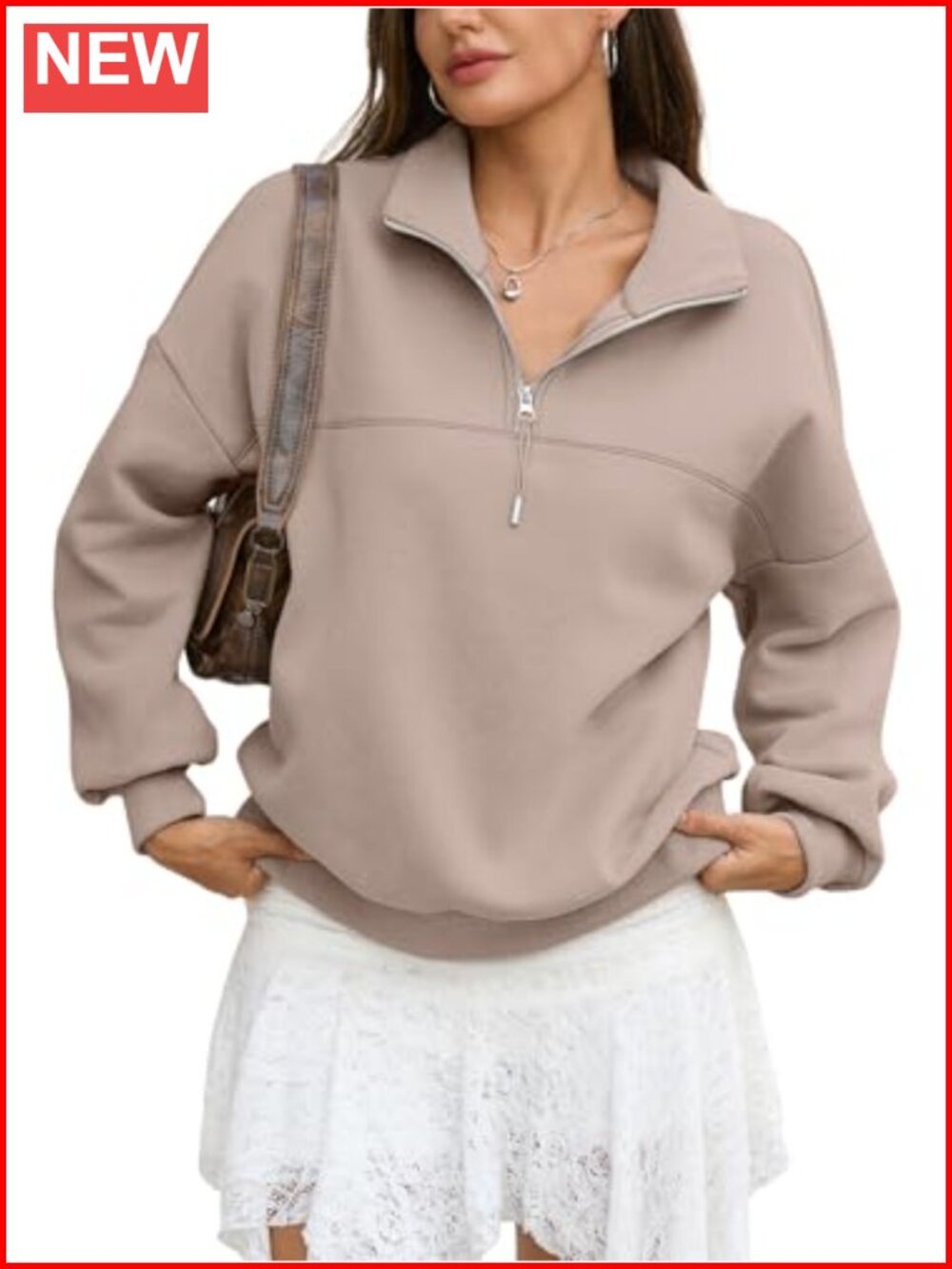 Women Fleece Quarter Zip Sweatshirt Oversized Long Sleeve Pullover Top